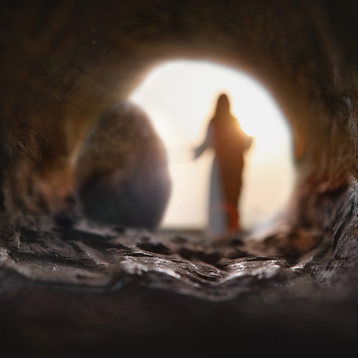 A figure in the opening of a cave<br />